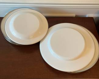 D39- $60. Heavy Enamel Plate set. 6 Dinner plates measure 12.5" wide, 12 Salad Plates measure 11.25" wide.