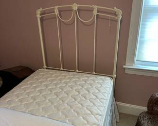 A24 - $400. Brass Beds of VA headboard + footboard. Off white color. Mattress is clean and included if you want it. A25 - $75. Twin size quilt in excellent condition. Hand Quilted. (Headboard measures 38" wide x 78" deep x 54" tall. Footboard measures 38" wide x 33" tall.)