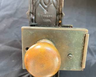 S18 - $200. Antique Bronze Commercial National Bank Door Knob w/key, Lock and Back Plate.