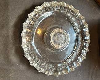 L27 - $10. Very Heavy Federal Glass Cigar Ash Tray with US House of Representative Seal. Has minor chipping. Measures 10" wide x 2" tall
