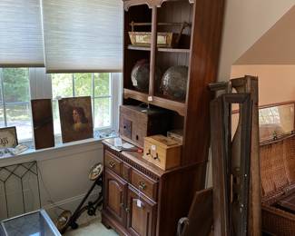 U44 - $40. Wooden Cabinet for storage / display. Moves in two pieces. Measures 30" wide x 18" deep x 77.5" tall.