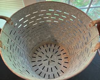 S44 - $60. Greek Olive Bucket (not a repro). Measures 18.5" x 15.5" x 16.5" tall to top of handles.