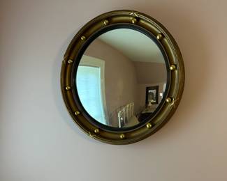 A17 - $150. Bullseye Mirror. Measures 17.5" round. Excellent Condition. One decorative ball has gold paint flaking - part of the charm!