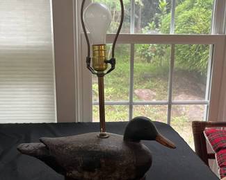 S33 - $50. Cork Duck Decoy Lamp. Measures 20" tall.