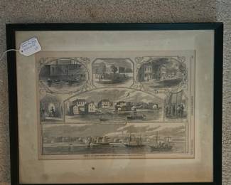 U53 - $25. Harper's Weekly December 14, 1861. Beaufort, SC Civil War Collage. Framed it measures 19.25" wide x 15.25" tall.