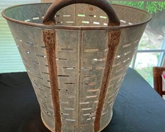 S44 - $60. Greek Olive Bucket (not a repro). Measures 18.5" x 15.5" x 16.5" tall to top of handles.