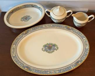 D40- $400. Lenox Autumn Presidential 43 pc. Set - includes 8 dinner plates (10.5"), 8 salad plates (8.25", 8 bread plates (6.75"), 1 oval platter (16"), 1 oval serving bowl (9.75"), 8 saucers (5.75"), 8 teacups, and 1 cream+sugar dish.