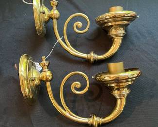 S46 - $40 PAIR. Vintage Brass Underwriters Laboratory Sconce Light Fixture. Measures 5" wide x 11 deep.