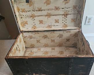 U17 - $125. Antique Wooden Chest. No. 4 stenciled on the top. Measures 31" wide x 18" deep x 14" tall.