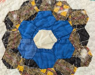S4 - $65. Vintage Quilt. Measures 70" x 70". Hand Pieced - Hand Quilted. Overall very good vintage/antique condition! Minor holes from wear / washing.