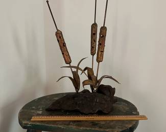 F7 - $20. Copper "Cat Tail" Decor. Measures 8" wide x 14" tall.