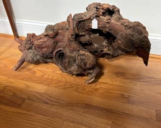 F34- $125. Rustic Natural Burl Wood Sculpture. Measures 37" wide x 15" deep x 16" tall
