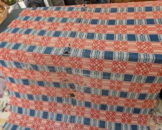 S6 - $30. "Cutter" Coverlet. Measures 64" x 93". Holes are too large to fix - would be better suited for another craft project!