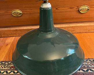 F52- $100. Vintage Green Enamel Industrial Lamp. 19dx13t
