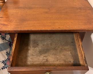 B18 - $75. Antique Wooden Side Table. Very good condition - sturdy and drawer slides! Measures 23.5" wide x 19" deep x 28" tall.