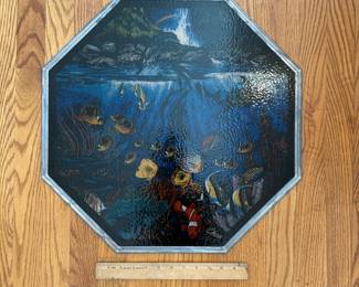 L6 - $20. Decorative Painted "Stained" Glass. Measures 20.75" wide x 20.75" tall