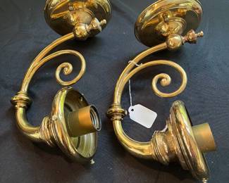 S46 - $40 PAIR. Vintage Brass Underwriters Laboratory Sconce Light Fixture. Measures 5" wide x 11 deep.