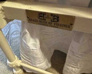 A24 - $400. Brass Beds of VA headboard + footboard. Off white color. Mattress is clean and included if you want it. A25 - $75. Twin size quilt in excellent condition. Hand Quilted. (Headboard measures 38" wide x 78" deep x 54" tall. Footboard measures 38" wide x 33" tall.)