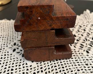 F14 - $40. Antique Wood Planes Set of 3. Measures 9.25" wide x 1.5" deep x 5.5" tall