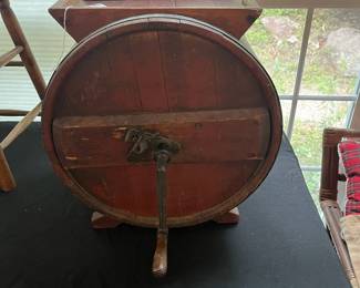 S38 - $55. Hand Crank Butter Churn. Measures 16.5" x 13.5" x 19" tall.
