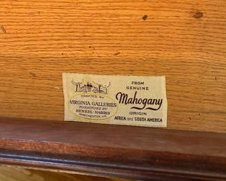 D54- $550. Virginia Galleries Furniture by Henkel-Harris. Measures 43" wide x 19.25" deep x 34.25" tall. Slight Sun Fading on Right Side - all drawers slide. Structurally good!