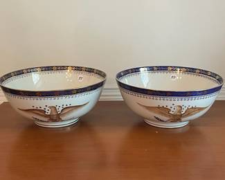 D31- $55(each). 2 Chinese Export Armorial Eagle Gold Gilt Porcelain Bowls. Measuring 10.25" wide x 4.5" tall.