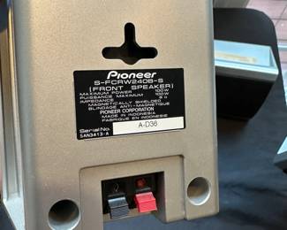 L30 - $30. Pioneer Speaker Set of 5. S-FCRW240B-S. Measures 4.5" wide x 3" deep x 6" tall. Includes 2 OmiMount TSS2 Speaker Stands. Measure 35" tall.