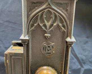 S18 - $200. Antique Bronze Commercial National Bank Door Knob w/key, Lock and Back Plate.
