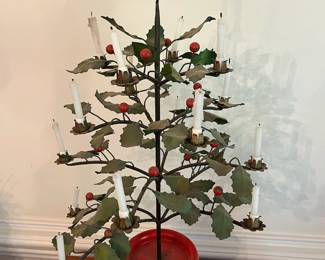 D17- $120. Antique Metal Holly Candelabra Christmas Tree (made in Italy). Measures 22" tall.