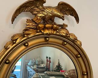 D28 - $250. Antique Federal Eagle Bullseye Mirror. Measures 18.5" wide x 25" tall.