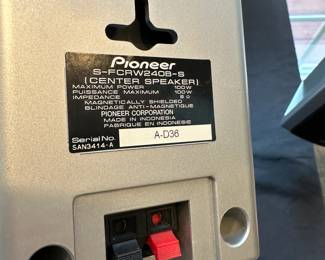 L30 - $30. Pioneer Speaker Set of 5. S-FCRW240B-S. Measures 4.5" wide x 3" deep x 6" tall. Includes 2 OmiMount TSS2 Speaker Stands. Measure 35" tall.