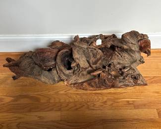 F34- $125. Rustic Natural Burl Wood Sculpture. Measures 37" wide x 15" deep x 16" tall