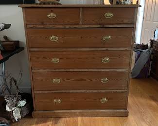 F24- $425. Large Antique Pine Dresser. Dovetailed drawers all slide. Measures 44" wide x 18.5" deep x 48" tall. Excellent condition!