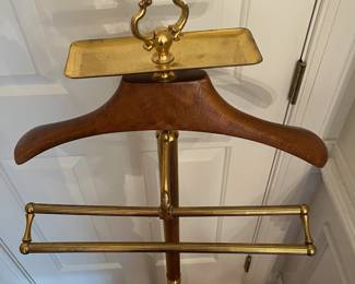 S39 - $250. Vintage Brass & Wood Butler Valet 1960s. Measures 18.5" wide x 52" tall. Excellent Condition!