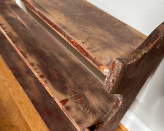 F23- $45. Antique Wooden Wall Shelf. Measures 37" wide x 7" deep x 24.5" tall