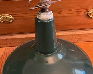 F52- $100. Vintage Green Enamel Industrial Lamp. 19dx13t