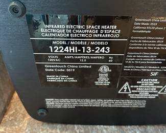 L3 - $40. Greentouch Infrared Electric Space Heater. Model 1224HI-12-243. Measures 13" wide x 11.25" deep x 6.5" tall