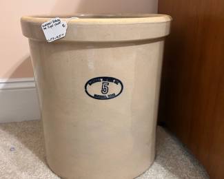 B8 - $95. Marshall Pottery 5 gallon crock. Measures 13.25" across x 14.25" tall.