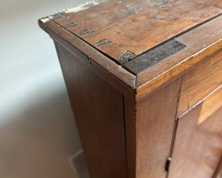 L33 - $250. Antique Wall Cabinet. Measures 24.5" wide x 9.25" deep x 42" tall. Very good condition. (Has a bit of paint on the top from wherever it was pulled out of.)