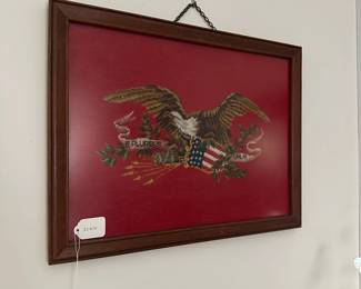 H3 - $40. Framed Needlepoint Eagle. Measures 21" wide x 16" tall.
