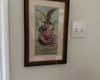 H11 - $80. "Golden Eagle" Tobacco Crate Advertising. Framed it measures 12" wide x 18.5" tall.