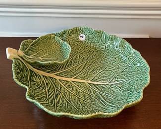 D38- $40. Large Bordallo Pinheiro Cabbage Collection Serving Dish. Measures 13" wide x 11" long.