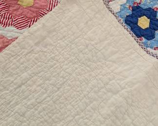 S4 - $65. Vintage Quilt. Measures 70" x 70". Hand Pieced - Hand Quilted. Overall very good vintage/antique condition! Minor holes from wear / washing.