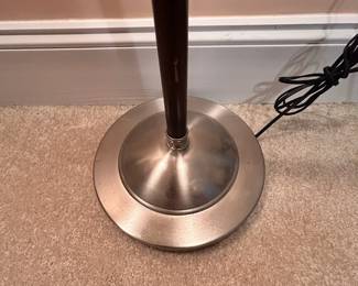 B19 - $55 Each. 2 Available. Wooden and Metal Folding Floor Lamp - adjustable. Measures 34" wide and adjusts heights. (39" tall from floor to the handle)