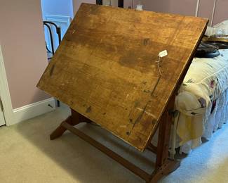 A6 - $100. Vintage Drafting Table. Measures 42" wide x 31" deep x 33.75" tall. Great display piece or sturdy enough to use.