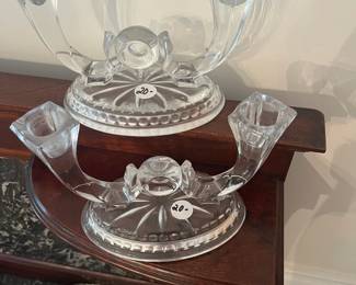 D25 - $20 each. 2 Vintage Buder Bleikristall Candle Holders. Measures 6" wide x 3.5" deep x 5" tall
