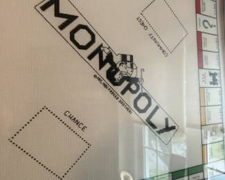 U70 - $100. Vintage Monopoly Board Cross Stitched. Measures 33.5" x 31.5". Has slid down in the frame but overall excellent condition! Great art for a game room!