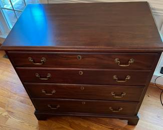 D54- $550. Virginia Galleries Furniture by Henkel-Harris. Measures 43" wide x 19.25" deep x 34.25" tall. Slight Sun Fading on Right Side - all drawers slide. Structurally good!