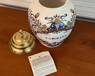 D13 - $60. Olde Virginea Jar Co. Delft Reproduction "Carolina". Measures 10" tall