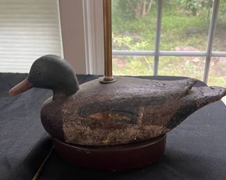 S33 - $50. Cork Duck Decoy Lamp. Measures 20" tall.
